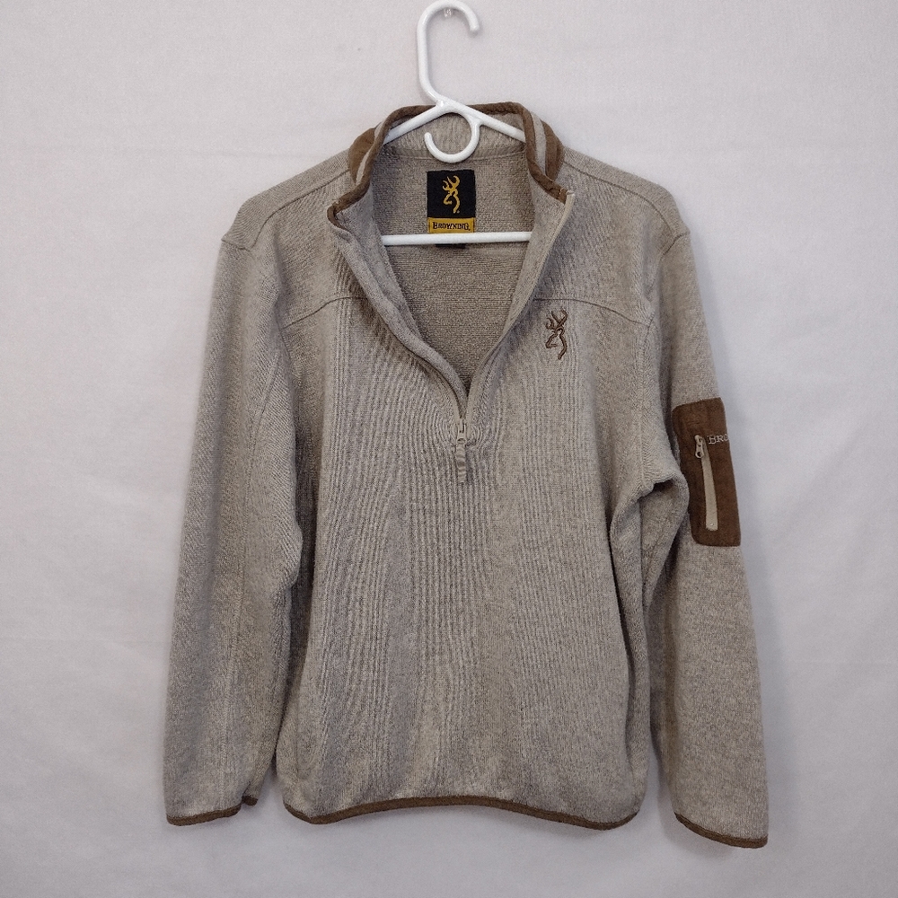 Browning Men's Zip-Up Sweater in Beige and Brown Size Medium